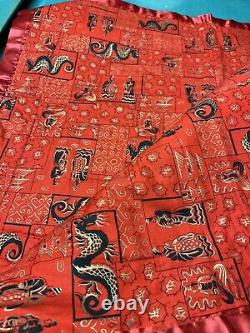 Vtg Ooak Rare Satin Quilt Chinese Theme Dragon Temple