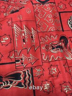 Vtg Ooak Rare Satin Quilt Chinese Theme Dragon Temple