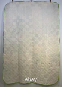 Vtg Patchwork Summer Quilt Hand Quilted Lime Green Binding Cream Back 57 x 82
