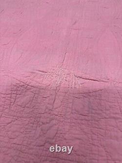 Vtg Pink Blue Glorified Nine Patch Quilt Ice Cream Cone Trim 66x70 Distressed