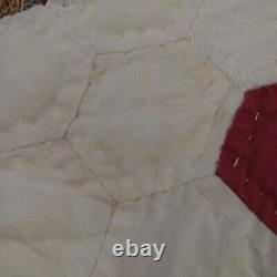 Vtg Quilt Flower Basket 72x80 Hexagon Multicolor Hand Sewn Bouquet Light READ