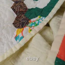 Vtg Quilt Flower Basket 72x80 Hexagon Multicolor Hand Sewn Bouquet Light READ