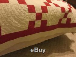 Vtg Quilt Hand Made Full Sz. Checkered Red & Cream Colored 89x73gc