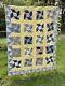 Vtg Quilt Patchwork Geometric Yellow Gingham Paisley Back Thicker Fill 66 X 81