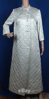 Vtg Quilted Formal Evening Gown and Matching Coat White Silver Metallic 1960s