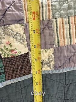 Vtg Trip Around The World Feedsack Postage Stamp Checker Quilt Hand Sewn 68x83