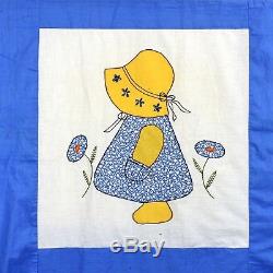 Vtg Unfinished Sunbonnet Sue Quilt Top Cotton Appliqué Embroidery