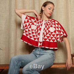 Vtg antique handmade AMERICANA pieced paper QUILT cotton trapeze ooak blouse top