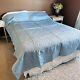 Vtg Handmade Beautiful Satin Sheen Blue Quilt 96x 79