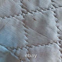 Vtg handmade beautiful satin sheen blue quilt 96x 79