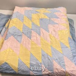 Vtg handmade quilt full 74x85 patchwork star blue pink retro boho