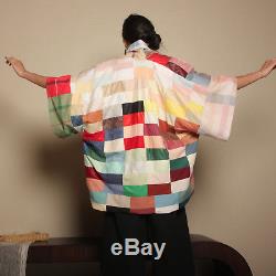 Vtg ooak FIBER ART patchwork QUILT reversible handmade cotton kimono jacket coat