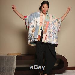 Vtg ooak FIBER ART patchwork QUILT reversible handmade cotton kimono jacket coat