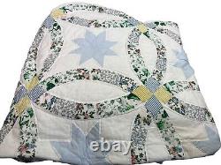 Vtg ooak hand and machine made star motif cottage core quilt bed spread