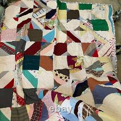 Vtg quilt bedspread hand sewn floral twin 76x60 multicolor classic