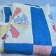 Vtg Quilt Bedspread Hand Sewn Floral Twin 78x66 Classic Boho Retro Blue