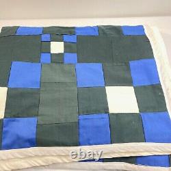 Vtg quilt full 70x80 black blue crosses retro boho handmade