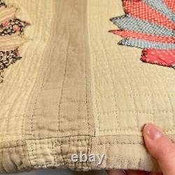 Vtg quilt hand sewn full 73x92 handmade floral beige tan classic traditional