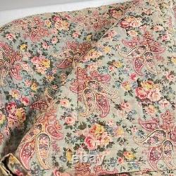 Vtg quilt handmade 65x76 twin floral paisley green pink handsewn retro boho