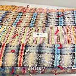 Vtg quilt handmade 78x60 twin patchwork squares plaid hand tie multicolored