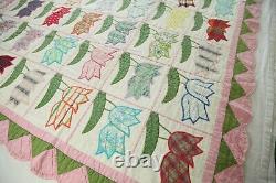 WEAR Vintage 30s 40s applique tulip patchwork quilt 80 x 68 Handmade Colorful