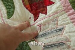 WEAR Vintage 30s 40s applique tulip patchwork quilt 80 x 68 Handmade Colorful