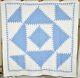 Well Quilted Vintage 30s Blue & White Sawtooth Diamond In A Square Antique Quilt