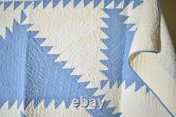 WELL QUILTED Vintage 30s Blue & White Sawtooth Diamond in a Square Antique Quilt