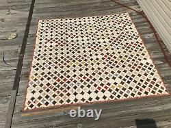 WOW! Vintage 1950's Cathedral Window Quilt 94'' by 94''! Brown Red and White
