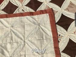 WOW! Vintage 1950's Cathedral Window Quilt 94'' by 94''! Brown Red and White