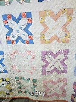 WOW! Vintage antique friendship quilt 1934/1935 56 squares hand made quilted