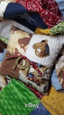 Western Cowboy Cowgirl Rodeo Rustic Vintage Chenille Baby Quilt Crib Bedding set
