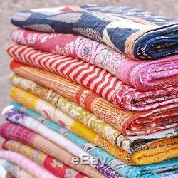 Wholesale Lot 5 Pcs Vintage Kantha Quilt-Handmade Reversible Gudari Throw Quilt