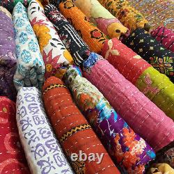 Wholesale Lot of 10 Vintage Handmade Kantha Quilts, Reversible Throws