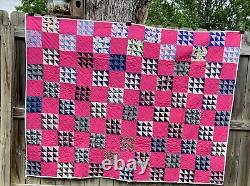 Wonderful Vintage Deep Pink Patchwork Quilt 79.5 X 61