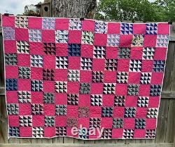 Wonderful Vintage Deep Pink Patchwork Quilt 79.5 X 61