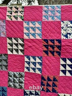 Wonderful Vintage Deep Pink Patchwork Quilt 79.5 X 61