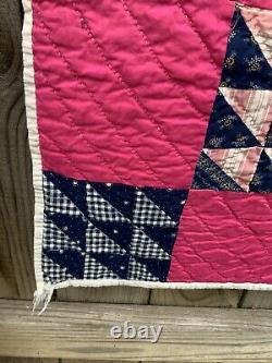 Wonderful Vintage Deep Pink Patchwork Quilt 79.5 X 61