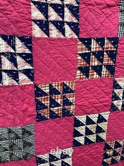 Wonderful Vintage Deep Pink Patchwork Quilt 79.5 X 61