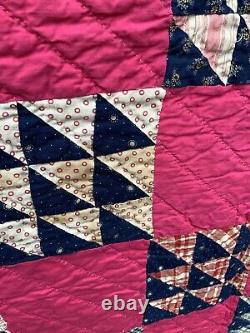 Wonderful Vintage Deep Pink Patchwork Quilt 79.5 X 61