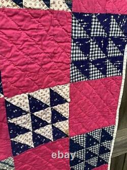 Wonderful Vintage Deep Pink Patchwork Quilt 79.5 X 61