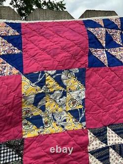 Wonderful Vintage Deep Pink Patchwork Quilt 79.5 X 61