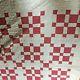 Wonderful Vintage Old Hand Made Quilt Done In The Old Red / Whites