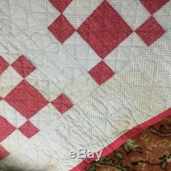 Wonderful vintage old hand made quilt done in the old red / whites